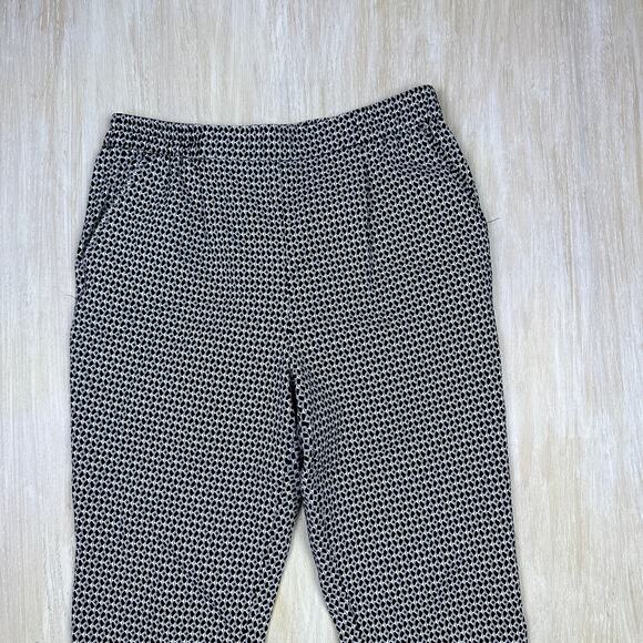 Anthropologie Geometric Cropped Black White Ankle Slit Pull On Pants Medium - Picture 2 of 15